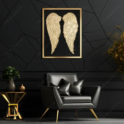 Close-up of golden brushstrokes on Abstract Angel Wings Canvas Art