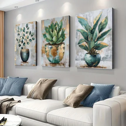 wooden framed canvas wall succulent paintings