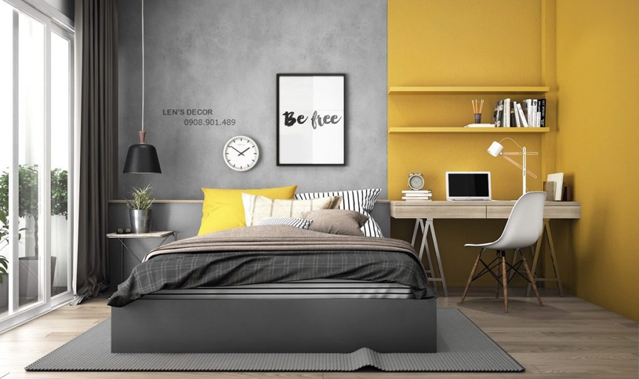 Yellow and Grey Bedroom: Modern Contrast